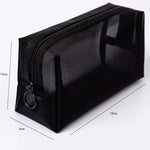 Trousse de toilette en maille transparente noire trois pièces grande capacité de voyage, Trousse de rangement trois pièces