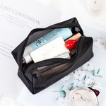 Trousse de toilette en maille transparente noire trois pièces grande capacité de voyage, Trousse de rangement trois pièces