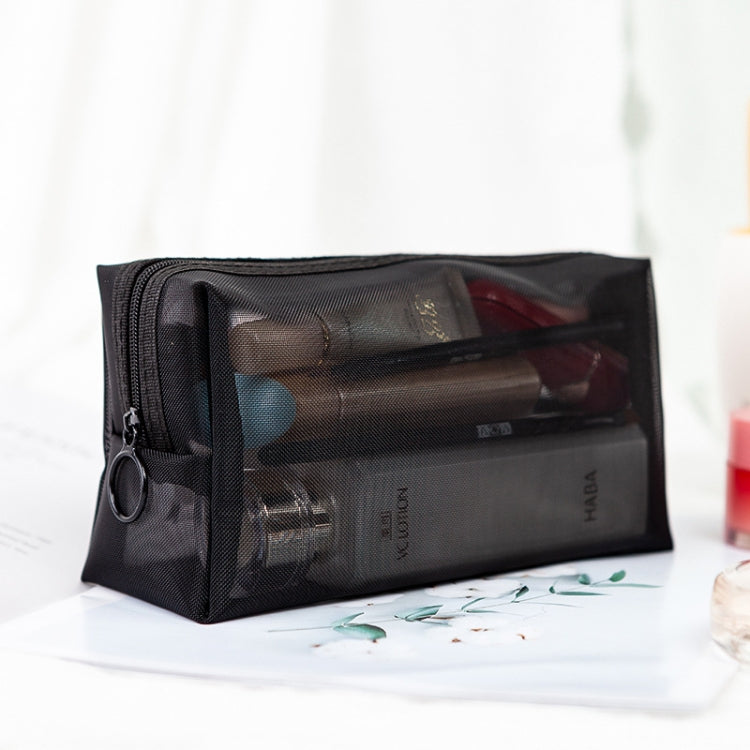 Trousse de toilette en maille transparente noire trois pièces grande capacité de voyage, Trousse de rangement trois pièces