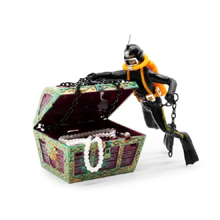 Décoration pneumatique pour aquarium, plongeur chasse au trésor, grenadier, paysage pour aquarium