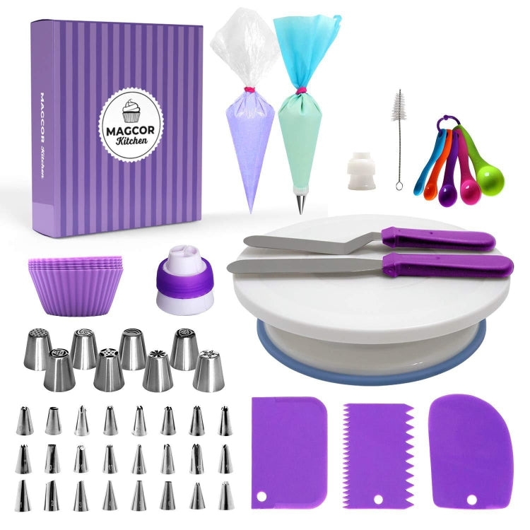 Plateau tournant à gâteaux, Ensemble de décoration de table, Douilles de décoration, Sacs en silicone, Pâtisserie DIY, Lot de 6 pièces, Lot de 12 pièces, Lot de 60 pièces