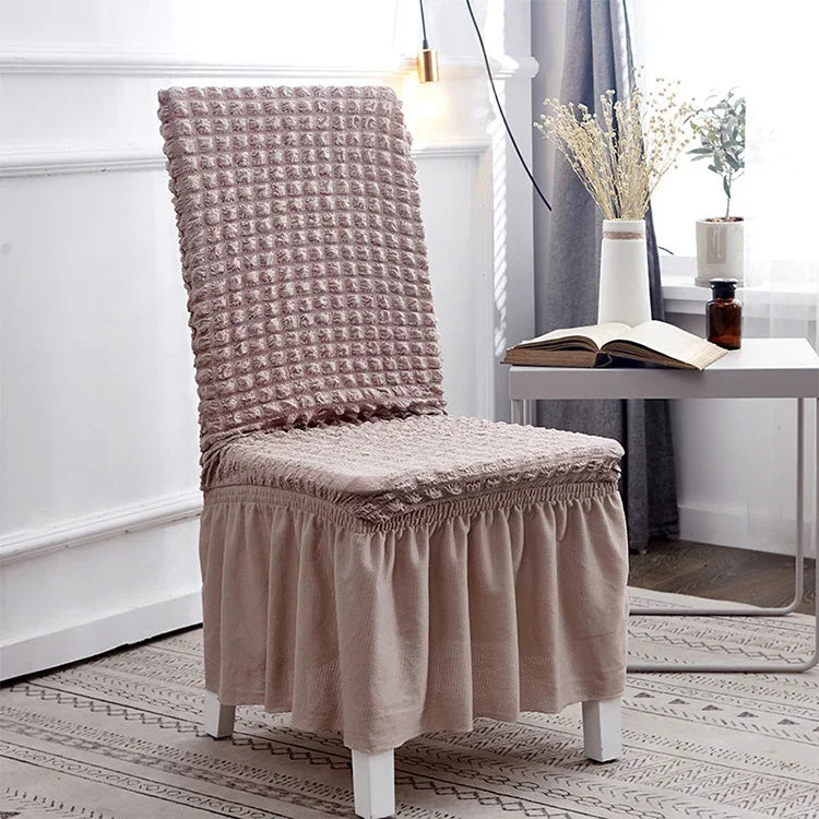 Housse de chaise jupe à bulles élastique universelle pour siège tabouret, housse en tissu à carreaux, taille universelle