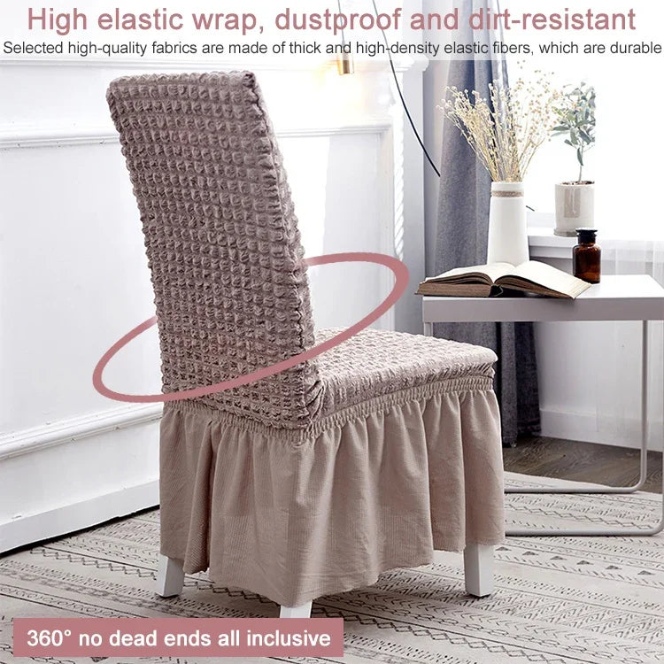 Housse de chaise jupe à bulles élastique universelle pour siège tabouret, housse en tissu à carreaux, taille universelle