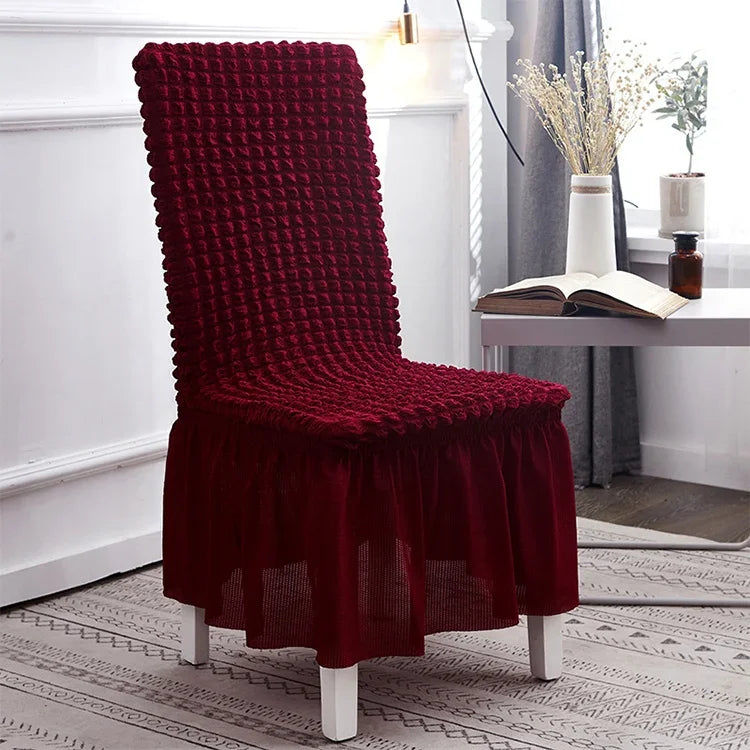 Housse de chaise jupe à bulles élastique universelle pour siège tabouret, housse en tissu à carreaux, taille universelle