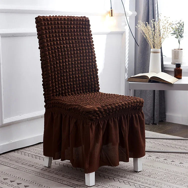 Housse de chaise jupe à bulles élastique universelle pour siège tabouret, housse en tissu à carreaux, taille universelle