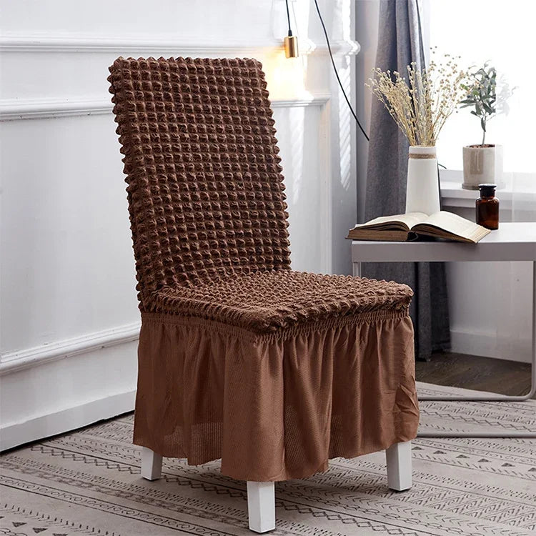 Housse de chaise jupe à bulles élastique universelle pour siège tabouret, housse en tissu à carreaux, taille universelle