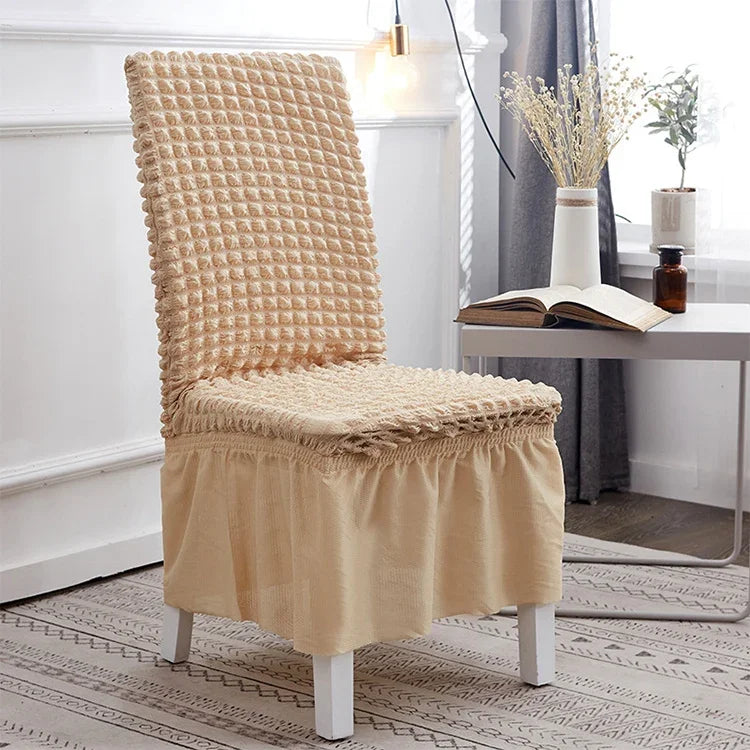 Housse de chaise jupe à bulles élastique universelle pour siège tabouret, housse en tissu à carreaux, taille universelle
