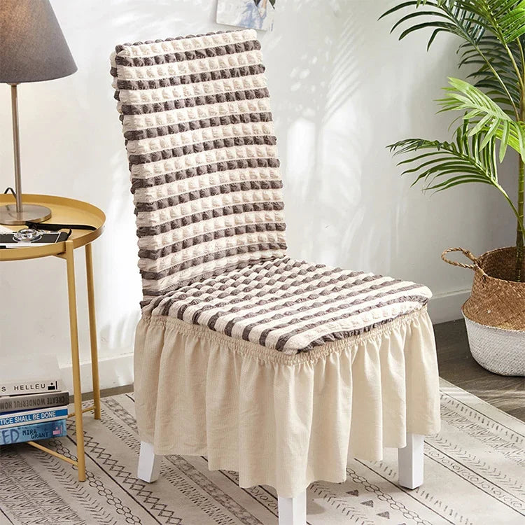 Housse de chaise jupe à bulles élastique universelle pour siège tabouret, housse en tissu à carreaux, taille universelle
