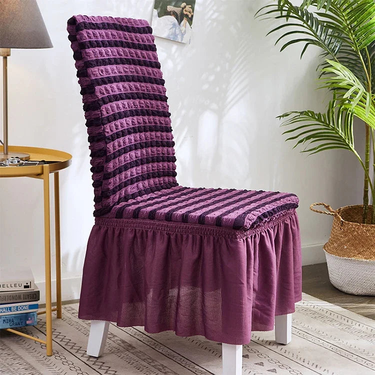 Housse de chaise jupe à bulles élastique universelle pour siège tabouret, housse en tissu à carreaux, taille universelle