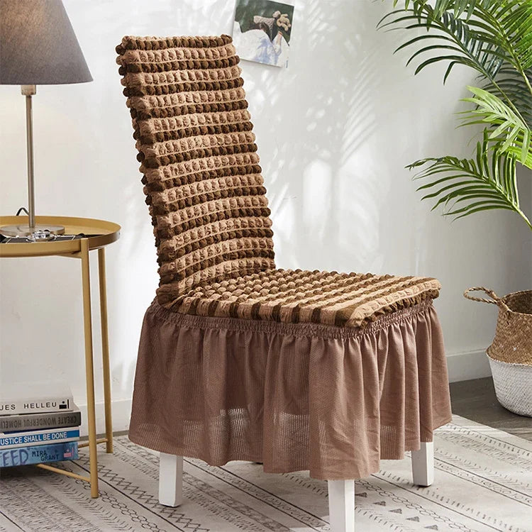 Housse de chaise jupe à bulles élastique universelle pour siège tabouret, housse en tissu à carreaux, taille universelle