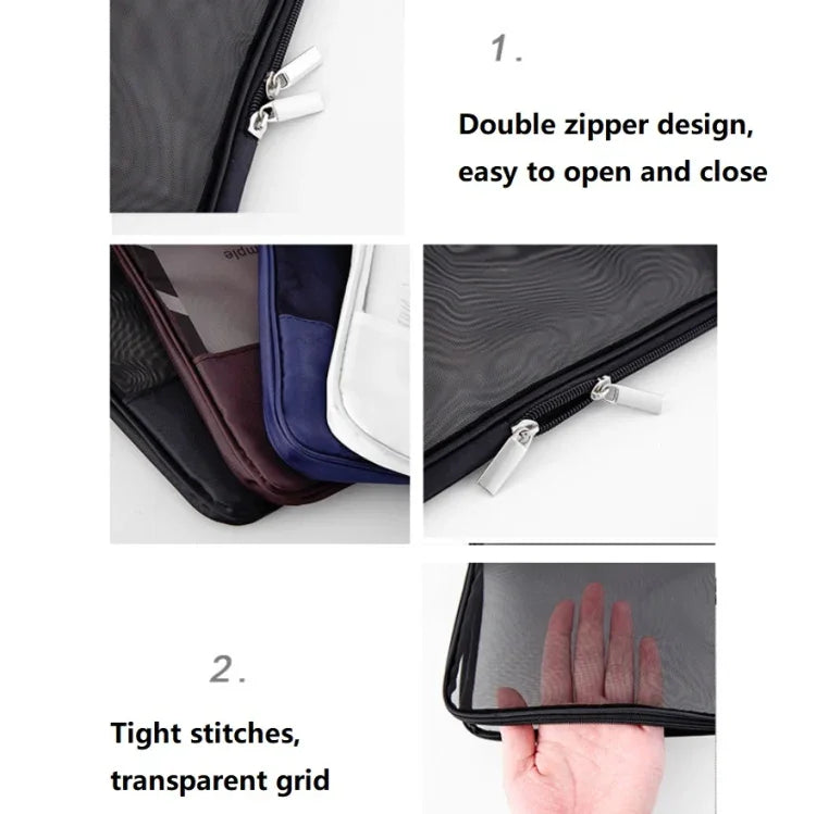 Sac à dossiers zippé en maille translucide Sac de rangement spécial papeterie Pour examens étudiants Couleur aléatoire, Sac de rangement papeterie