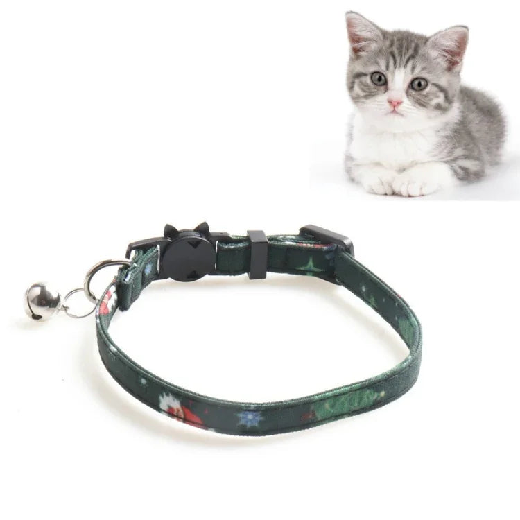 Christmas Snowman & Tree Pattern Pet Collar with Bells, With Bow, Without Bow