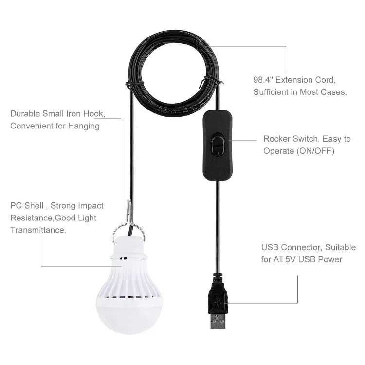 Ampoule USB Lampe de Camping Lampe de Secours, 2 PCS