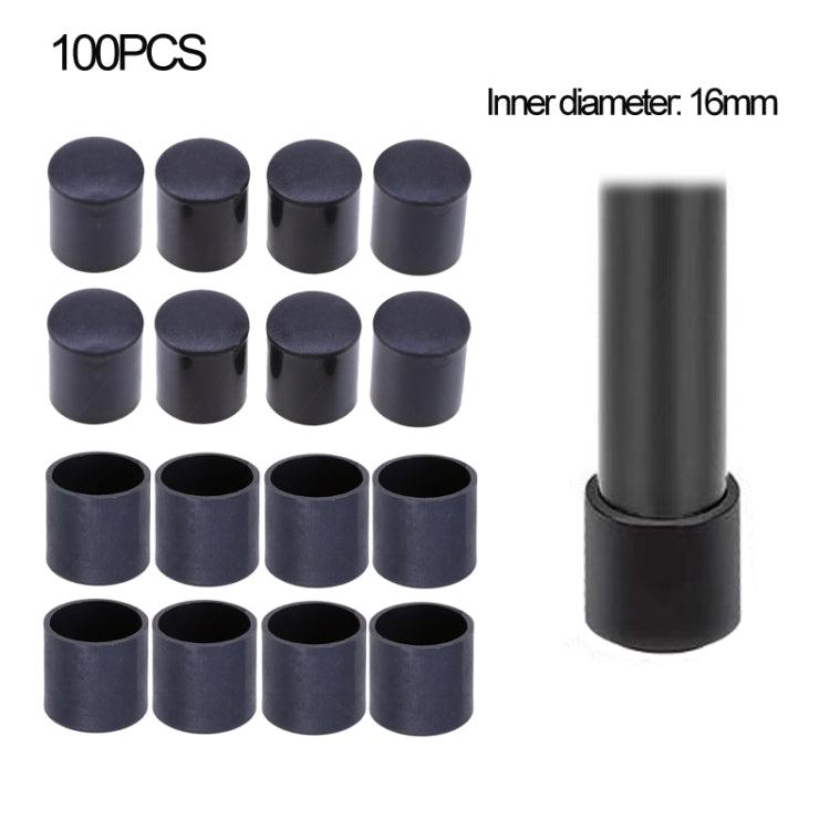 100 capuchons de pieds de chaise en plastique noirs antidérapants pour pieds de meubles, bouchons de base de table, protection de sol, 16 mm, 19 mm, 22 mm, 25 mm