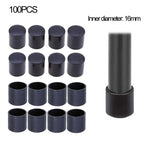 100 capuchons de pieds de chaise en plastique noirs antidérapants pour pieds de meubles, bouchons de base de table, protection de sol, 16 mm, 19 mm, 22 mm, 25 mm