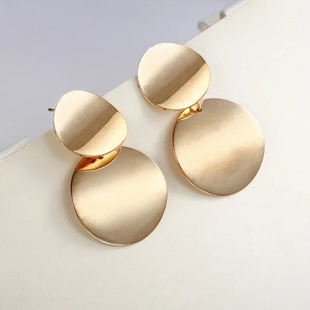 Boucles d'oreilles pendantes rondes uniques en métal pour femmes, Bijoux, Or, Argent