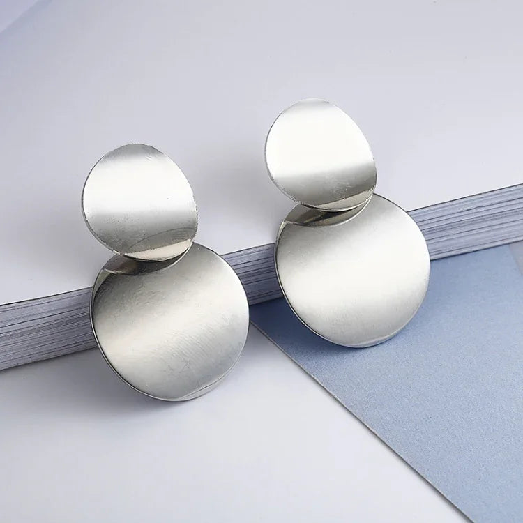 Boucles d'oreilles pendantes rondes uniques en métal pour femmes, Bijoux, Or, Argent