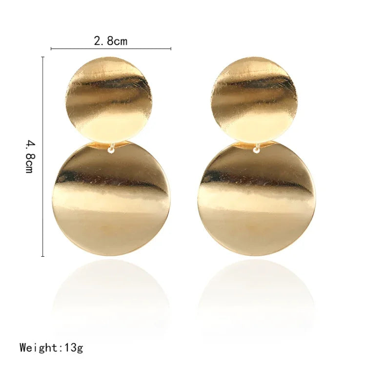 Boucles d'oreilles pendantes rondes uniques en métal pour femmes, Bijoux, Or, Argent