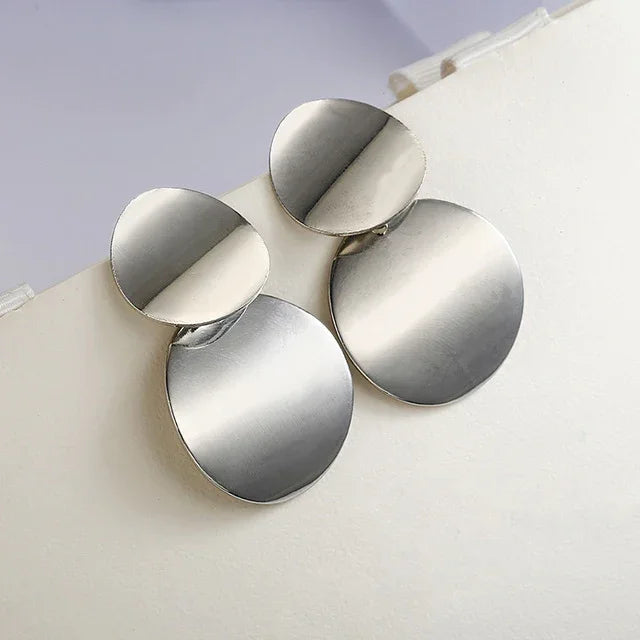 Boucles d'oreilles pendantes rondes uniques en métal pour femmes, Bijoux, Or, Argent
