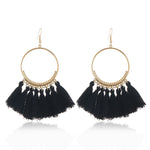 Boucles d'oreilles à pompons pour femmes Boucles d'oreilles pendantes ethniques grandes Bohème Bijoux à la mode Corde en coton Franges longues colorées Blanc, Rouge vin, Noir, Jaune, Beige, Rouge, Bleu ciel, Bleu, Vert, Rouge, Bleu royal, Rose clair