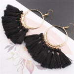 Boucles d'oreilles à pompons pour femmes Boucles d'oreilles pendantes ethniques grandes Bohème Bijoux à la mode Corde en coton Franges longues colorées Blanc, Rouge vin, Noir, Jaune, Beige, Rouge, Bleu ciel, Bleu, Vert, Rouge, Bleu royal, Rose clair