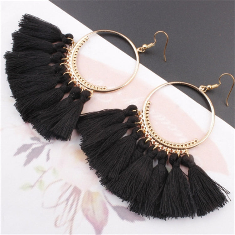 Boucles d'oreilles à pompons pour femmes Boucles d'oreilles pendantes ethniques grandes Bohème Bijoux à la mode Corde en coton Franges longues colorées Blanc, Rouge vin, Noir, Jaune, Beige, Rouge, Bleu ciel, Bleu, Vert, Rouge, Bleu royal, Rose clair