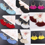 Boucles d'oreilles à pompons pour femmes Boucles d'oreilles pendantes ethniques grandes Bohème Bijoux à la mode Corde en coton Franges longues colorées Blanc, Rouge vin, Noir, Jaune, Beige, Rouge, Bleu ciel, Bleu, Vert, Rouge, Bleu royal, Rose clair