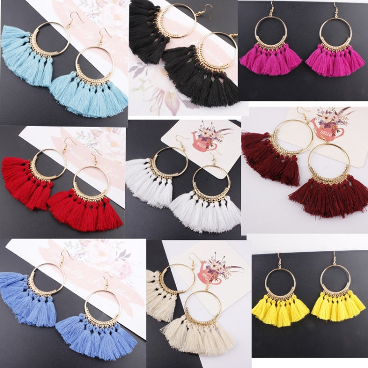 Boucles d'oreilles à pompons pour femmes Boucles d'oreilles pendantes ethniques grandes Bohème Bijoux à la mode Corde en coton Franges longues colorées Blanc, Rouge vin, Noir, Jaune, Beige, Rouge, Bleu ciel, Bleu, Vert, Rouge, Bleu royal, Rose clair