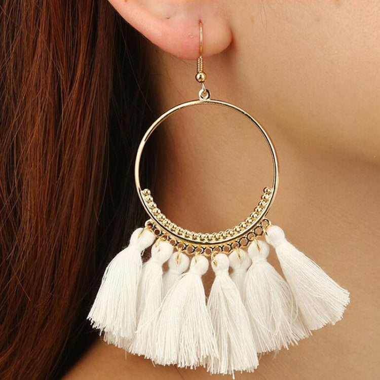 Boucles d'oreilles à pompons pour femmes Boucles d'oreilles pendantes ethniques grandes Bohème Bijoux à la mode Corde en coton Franges longues colorées Blanc, Rouge vin, Noir, Jaune, Beige, Rouge, Bleu ciel, Bleu, Vert, Rouge, Bleu royal, Rose clair