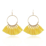 Boucles d'oreilles à pompons pour femmes Boucles d'oreilles pendantes ethniques grandes Bohème Bijoux à la mode Corde en coton Franges longues colorées Blanc, Rouge vin, Noir, Jaune, Beige, Rouge, Bleu ciel, Bleu, Vert, Rouge, Bleu royal, Rose clair