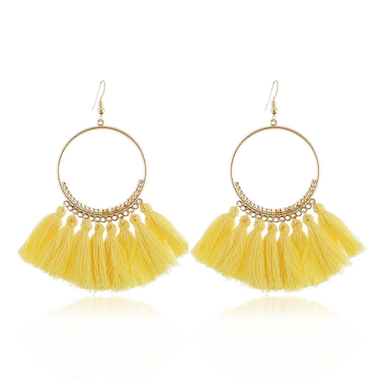 Boucles d'oreilles à pompons pour femmes Boucles d'oreilles pendantes ethniques grandes Bohème Bijoux à la mode Corde en coton Franges longues colorées Blanc, Rouge vin, Noir, Jaune, Beige, Rouge, Bleu ciel, Bleu, Vert, Rouge, Bleu royal, Rose clair