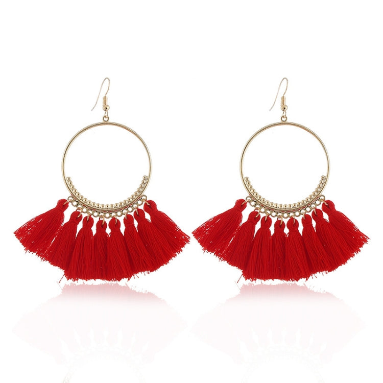 Boucles d'oreilles à pompons pour femmes Boucles d'oreilles pendantes ethniques grandes Bohème Bijoux à la mode Corde en coton Franges longues colorées Blanc, Rouge vin, Noir, Jaune, Beige, Rouge, Bleu ciel, Bleu, Vert, Rouge, Bleu royal, Rose clair