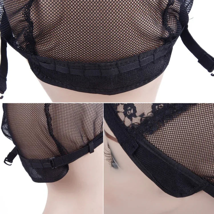 Filet à Cheveux Élastique, Bonnet en Dentelle, Couvre-Nœud, Accessoires pour Perruque, 56CM Noir
