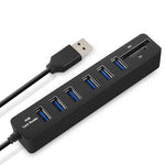 Hub USB 2.0 multiports répartiteur USB haute vitesse 6 ports avec lecteur de carte TF SD