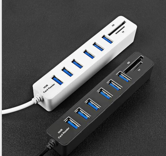 Hub USB 2.0 multiports répartiteur USB haute vitesse 6 ports avec lecteur de carte TF SD