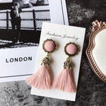 Boucles d'oreilles pendantes vintage en velours à pampilles pour femmes, rose, noir, gris, vert, rouge