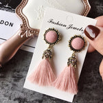 Boucles d'oreilles pendantes vintage en velours à pampilles pour femmes, rose, noir, gris, vert, rouge
