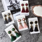 Boucles d'oreilles pendantes vintage en velours à pampilles pour femmes, rose, noir, gris, vert, rouge