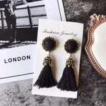 Boucles d'oreilles pendantes vintage en velours à pampilles pour femmes, rose, noir, gris, vert, rouge