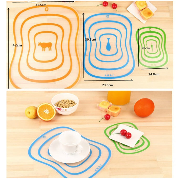 6 planches à découper de cuisine souples et transparentes en PP, S(20x14.8cm), M(30.5x23.5cm), L(42x31.5cm)