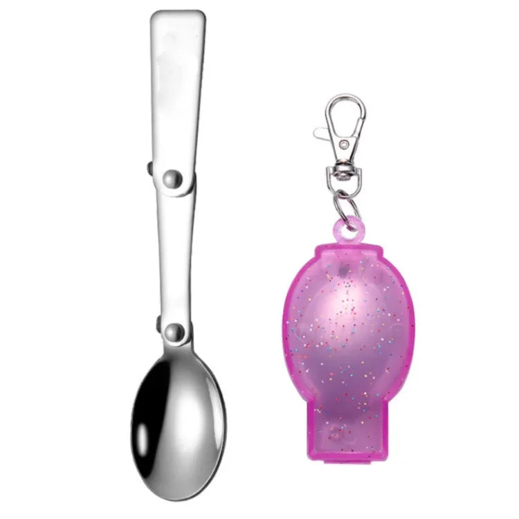 2PCS Couverts pliants en acier inoxydable Fourchette et cuillère intégrées à double usage Vaisselle portable pour pique-nique, Livraison couleur aléatoire, Cuillère, Fourchette
