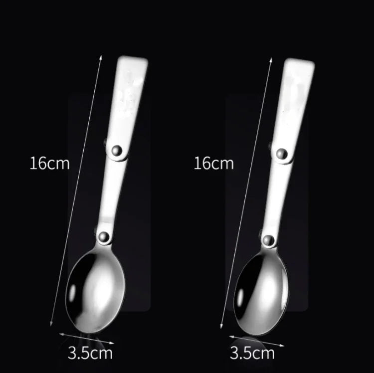 2PCS Couverts pliants en acier inoxydable Fourchette et cuillère intégrées à double usage Vaisselle portable pour pique-nique, Livraison couleur aléatoire, Cuillère, Fourchette