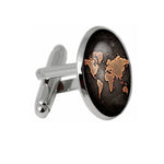 2 Paires Boutons de Manchette Homme Carte du Monde Antique Rétro Bronze, Argent, Bronze, Noir
