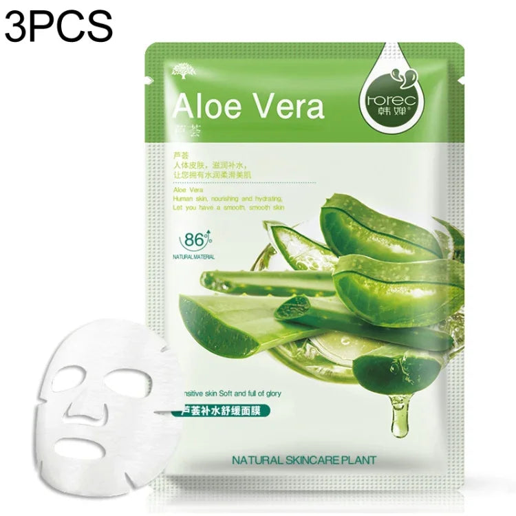 3 masques faciaux végétaux pour soin de la peau, hydratants, anti-imperfections et anti-points noirs, Myrtille, Aloe Vera, Olive, Miel, Grenade, Concombre