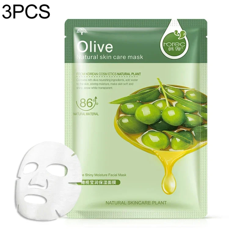 3 masques faciaux végétaux pour soin de la peau, hydratants, anti-imperfections et anti-points noirs, Myrtille, Aloe Vera, Olive, Miel, Grenade, Concombre