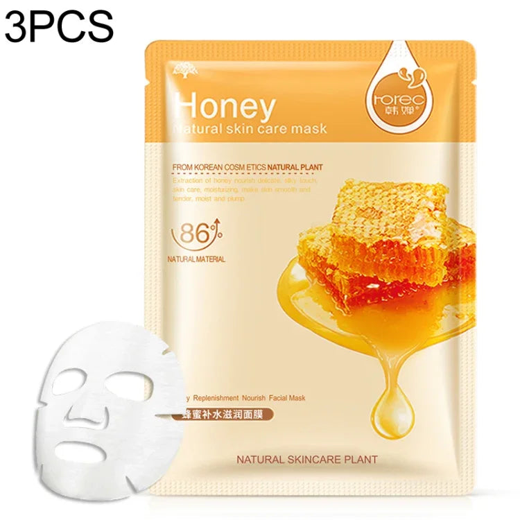 3 masques faciaux végétaux pour soin de la peau, hydratants, anti-imperfections et anti-points noirs, Myrtille, Aloe Vera, Olive, Miel, Grenade, Concombre