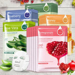 3 masques faciaux végétaux pour soin de la peau, hydratants, anti-imperfections et anti-points noirs, Myrtille, Aloe Vera, Olive, Miel, Grenade, Concombre