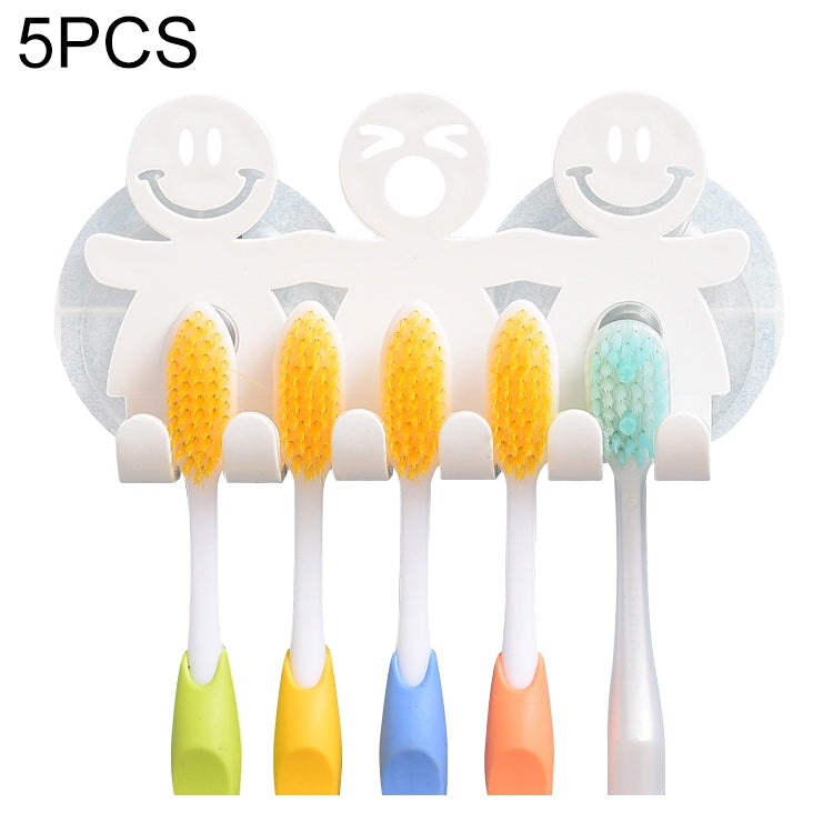 5 brosses à dents murales avec ventouse Smiley mignon, support de brosse à dents mural Smiley ventouse mignon, support mural en plastique pour brosse à dents motif petit personnage.