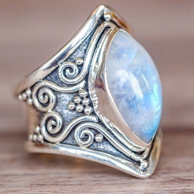 Bague vintage en argent avec grosse pierre pour femme, bijoux bohèmes, tailles 5, 6, 7, 8, 9, 10, 11