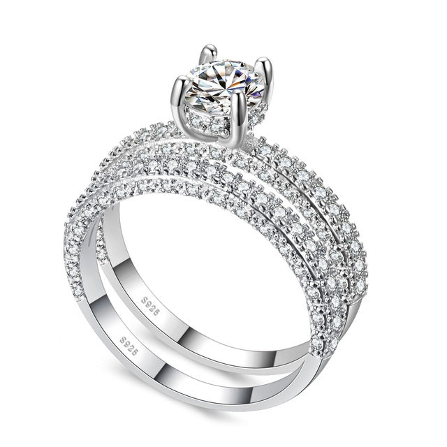 Bague de mariage et de fiançailles à double rangée en zircon cubique pour femmes, tailles 6, 7, 8, 9, 10